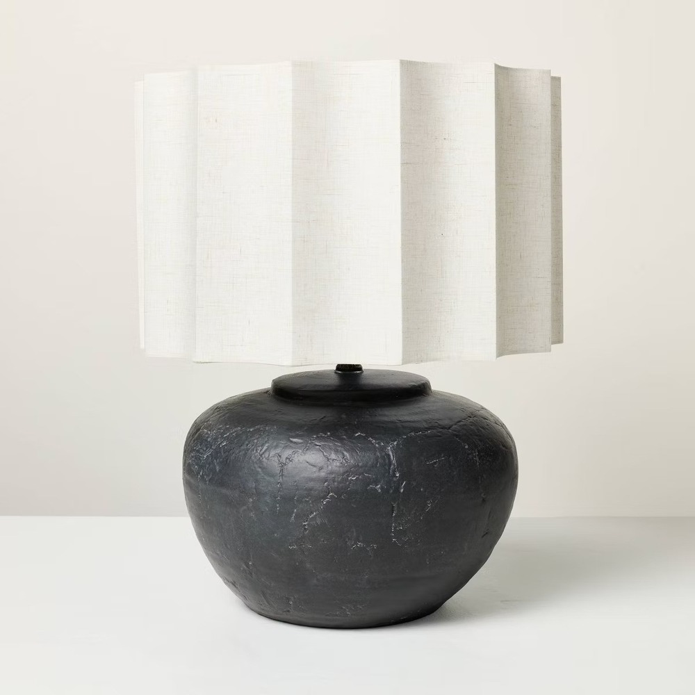 Oversized Ceramic Table Lamp Fluted Shade Black/White - Hearth & Hand‎ Magnolia